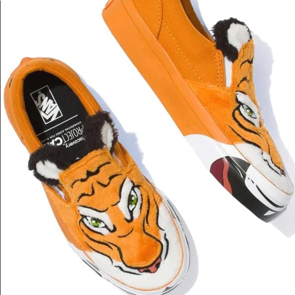 VANS x Project Cat Classic Slip On Toddler Shoes, Tiger | 7.5 Toddler